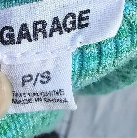 Garage Split Front Halter Top Tie Neck Sweater Tank Space Dye Green Blue S - Picture 8 of 9